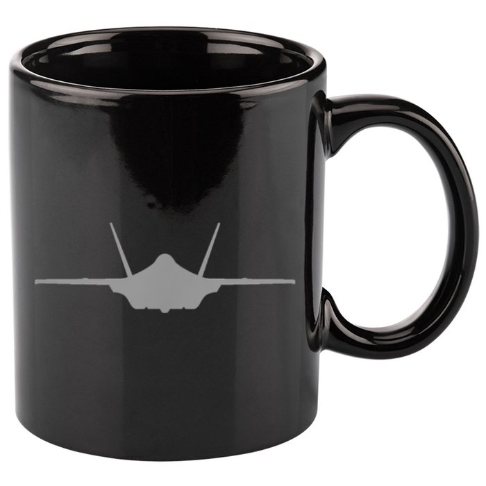 F35 A JSF Lightning II Aircraft Silhouette And Tri View 11oz C Handle Ceramic Mug