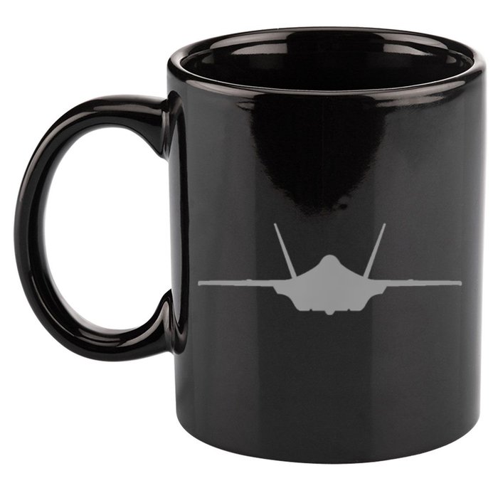F35 A JSF Lightning II Aircraft Silhouette And Tri View 11oz C Handle Ceramic Mug