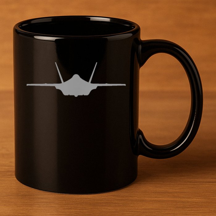 F35 A JSF Lightning II Aircraft Silhouette And Tri View 11oz C Handle Ceramic Mug