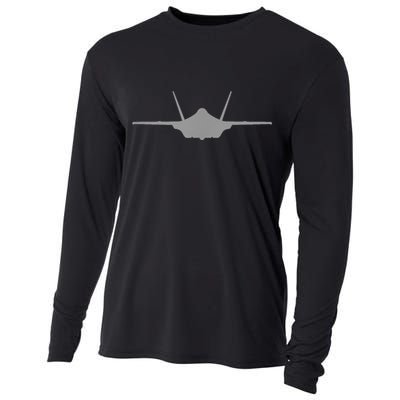 F35 A JSF Lightning II Aircraft Silhouette And Tri View Cooling Performance Long Sleeve Crew