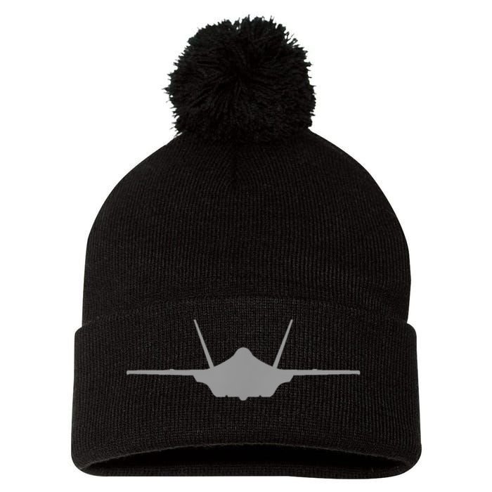 F35 A JSF Lightning II Aircraft Silhouette And Tri View Pom Pom 12in Knit Beanie