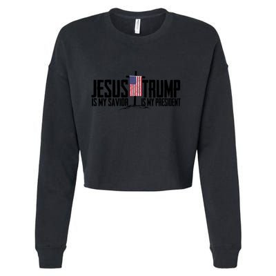 Funny American Jesus Is My Savior Trump Is My President Gift Cropped Pullover Crew