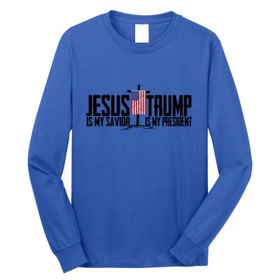 Funny American Jesus Is My Savior Trump Is My President Gift Long Sleeve Shirt