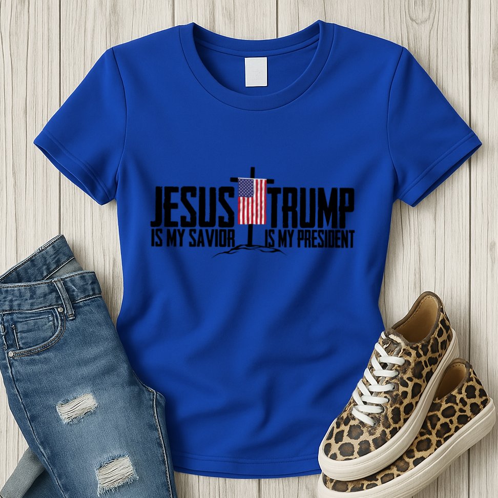 Funny American Jesus Is My Savior Trump Is My President Gift Womens T-Shirt