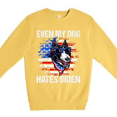 Funny Anti Joe Biden Even My Dog Hates Biden USA Flag Pibble Premium Crewneck Sweatshirt