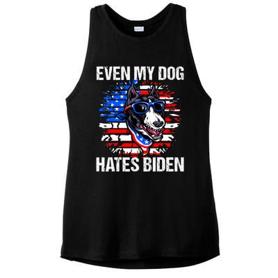 Funny Anti Joe Biden Even My Dog Hates Biden USA Flag Pibble Ladies PosiCharge Tri-Blend Wicking Tank