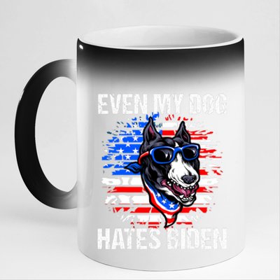 Funny Anti Joe Biden Even My Dog Hates Biden USA Flag Pibble 11oz Black Color Changing Mug