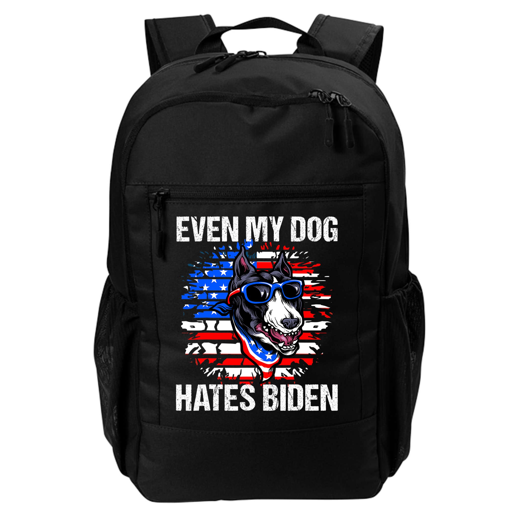 Funny Anti Joe Biden Even My Dog Hates Biden USA Flag Pibble Backpack