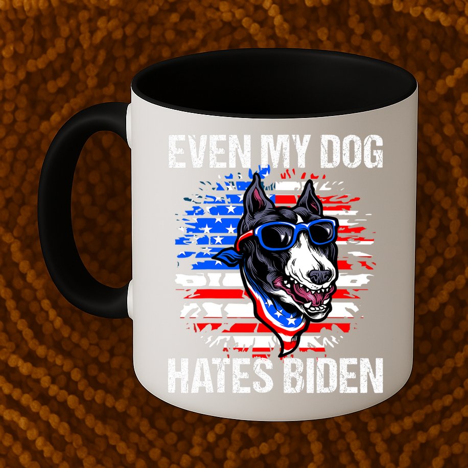 Funny Anti Joe Biden Even My Dog Hates Biden USA Flag Pibble Mug