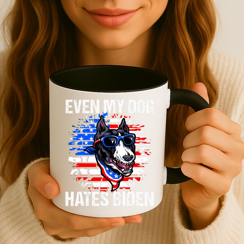 Funny Anti Joe Biden Even My Dog Hates Biden USA Flag Pibble Mug