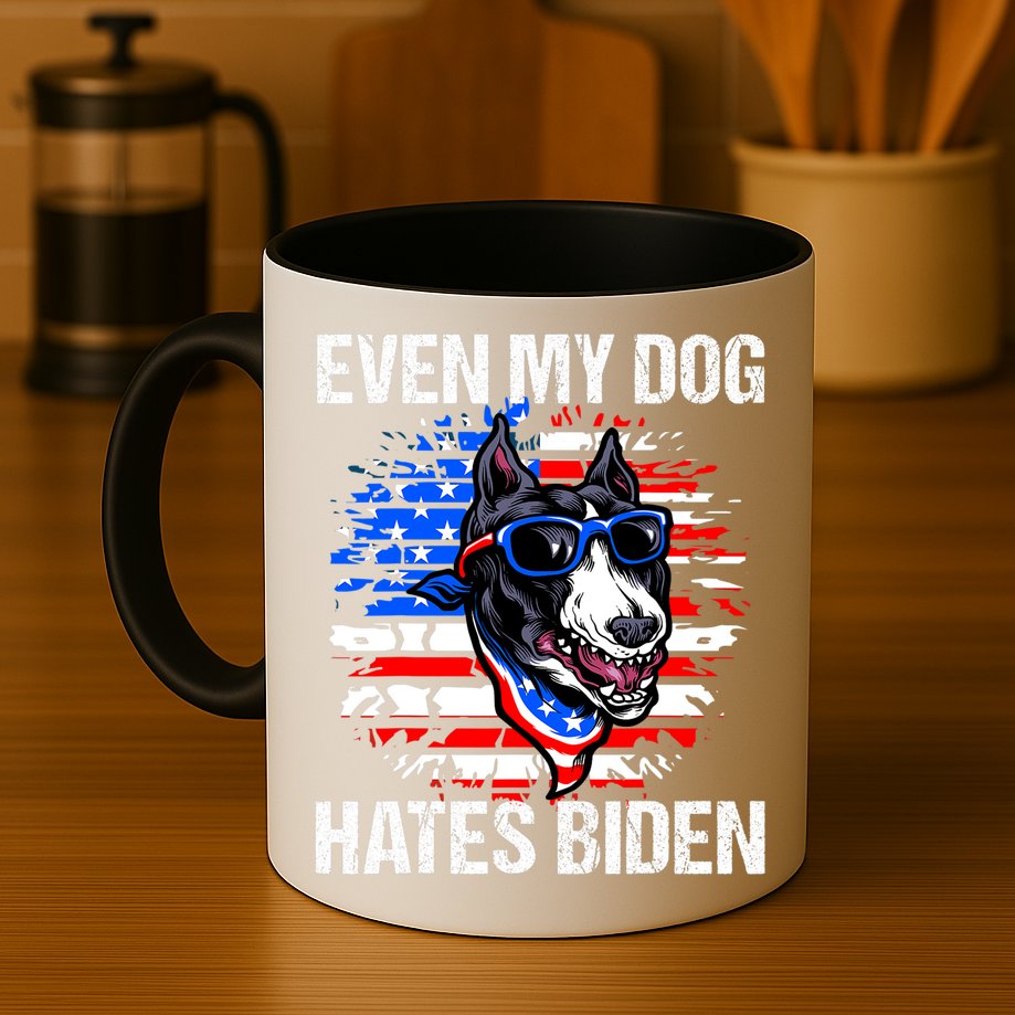 Funny Anti Joe Biden Even My Dog Hates Biden USA Flag Pibble Mug