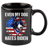 Funny Anti Joe Biden Even My Dog Hates Biden USA Flag Pibble 11oz C Handle Ceramic Mug