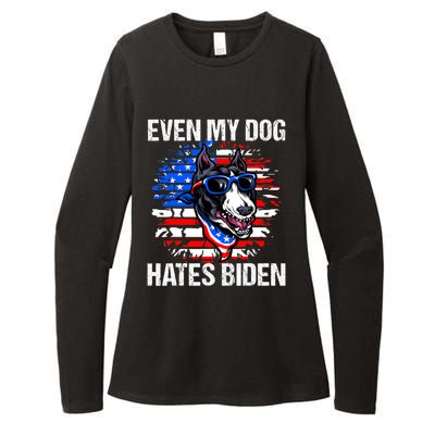 Funny Anti Joe Biden Even My Dog Hates Biden USA Flag Pibble Womens CVC Long Sleeve Shirt