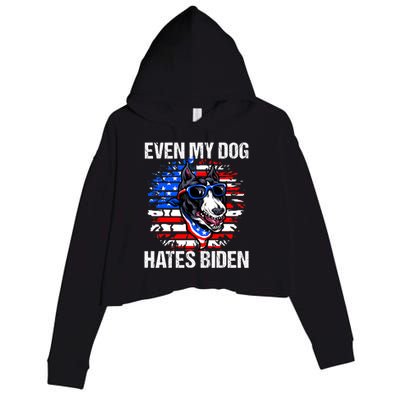 Funny Anti Joe Biden Even My Dog Hates Biden USA Flag Pibble Crop Fleece Hoodie