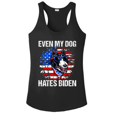 Funny Anti Joe Biden Even My Dog Hates Biden USA Flag Pibble Ladies PosiCharge Competitor Racerback Tank