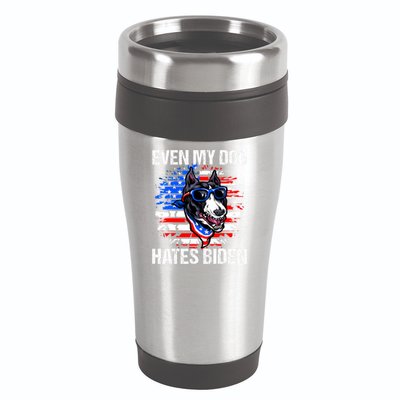 Funny Anti Joe Biden Even My Dog Hates Biden USA Flag Pibble 16oz Travel Tumbler