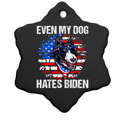 Funny Anti Joe Biden Even My Dog Hates Biden USA Flag Pibble Ceramic Star Ornament