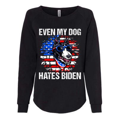 Funny Anti Joe Biden Even My Dog Hates Biden USA Flag Pibble Womens California Wash Sweatshirt