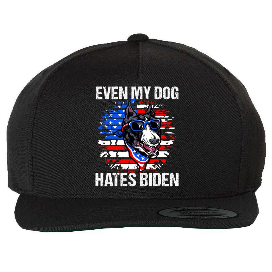 Funny Anti Joe Biden Even My Dog Hates Biden USA Flag Pibble Wool Snapback Cap