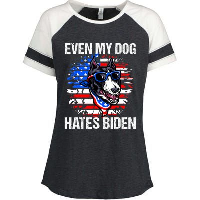 Funny Anti Joe Biden Even My Dog Hates Biden USA Flag Pibble Enza Ladies Jersey Colorblock Tee