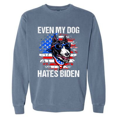 Funny Anti Joe Biden Even My Dog Hates Biden USA Flag Pibble Garment-Dyed Sweatshirt