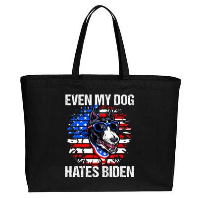 Funny Anti Joe Biden Even My Dog Hates Biden USA Flag Pibble Cotton Canvas Jumbo Tote