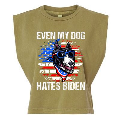 Funny Anti Joe Biden Even My Dog Hates Biden USA Flag Pibble Garment-Dyed Women's Muscle Tee