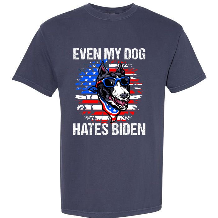 Funny Anti Joe Biden Even My Dog Hates Biden USA Flag Pibble Garment-Dyed Heavyweight T-Shirt