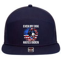 Funny Anti Joe Biden Even My Dog Hates Biden USA Flag Pibble 7 Panel Mesh Trucker Snapback Hat