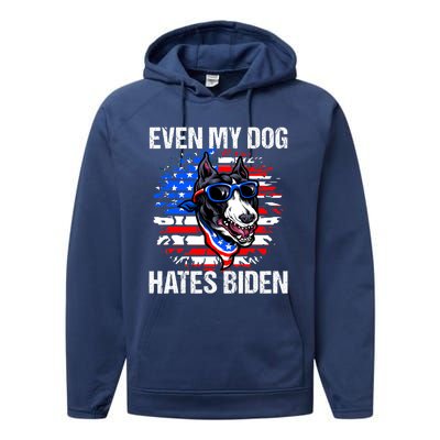 Funny Anti Joe Biden Even My Dog Hates Biden USA Flag Pibble Performance Fleece Hoodie