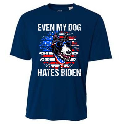 Funny Anti Joe Biden Even My Dog Hates Biden USA Flag Pibble Cooling Performance Crew T-Shirt