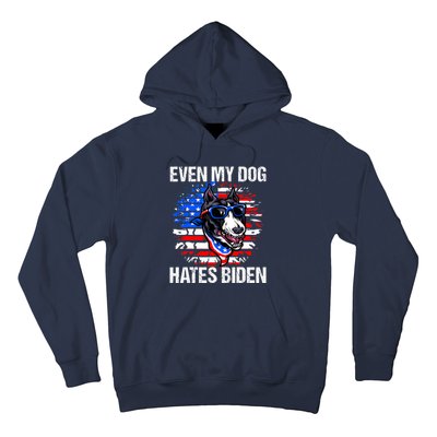 Funny Anti Joe Biden Even My Dog Hates Biden USA Flag Pibble Hoodie