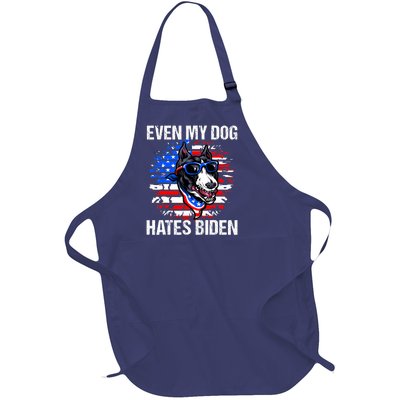 Funny Anti Joe Biden Even My Dog Hates Biden USA Flag Pibble Full-Length Apron With Pockets