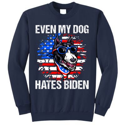 Funny Anti Joe Biden Even My Dog Hates Biden USA Flag Pibble Sweatshirt