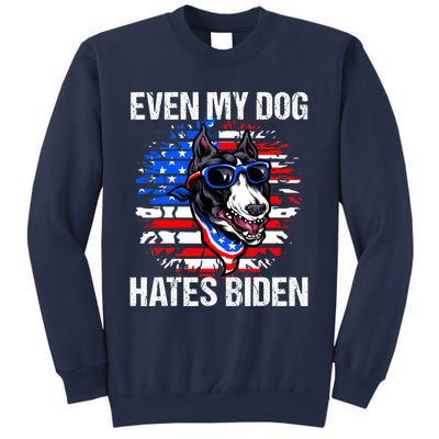 Funny Anti Joe Biden Even My Dog Hates Biden USA Flag Pibble Sweatshirt