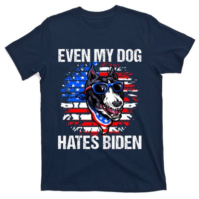 Funny Anti Joe Biden Even My Dog Hates Biden USA Flag Pibble T-Shirt