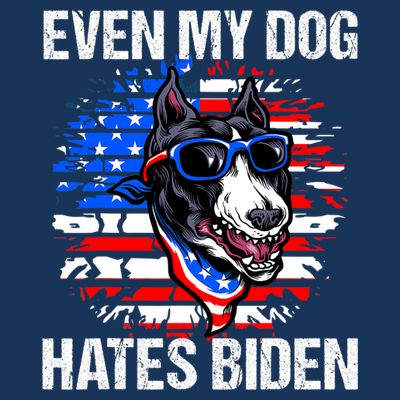 Funny Anti Joe Biden Even My Dog Hates Biden USA Flag Pibble T-Shirt