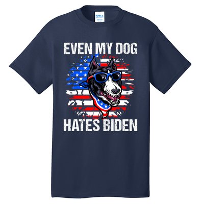 Funny Anti Joe Biden Even My Dog Hates Biden USA Flag Pibble Tall T-Shirt