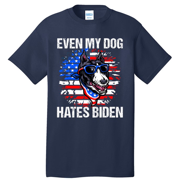 Funny Anti Joe Biden Even My Dog Hates Biden USA Flag Pibble Tall T-Shirt