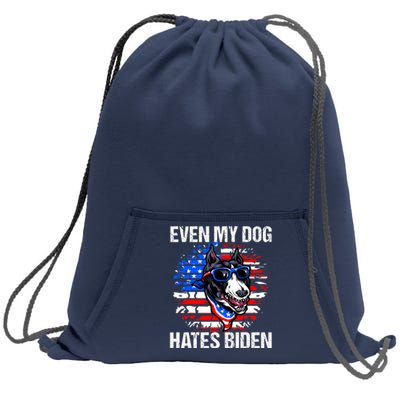 Funny Anti Joe Biden Even My Dog Hates Biden USA Flag Pibble Sweatshirt Cinch Pack Bag