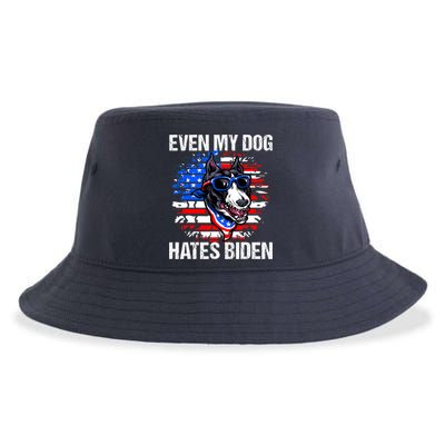 Funny Anti Joe Biden Even My Dog Hates Biden USA Flag Pibble Sustainable Bucket Hat
