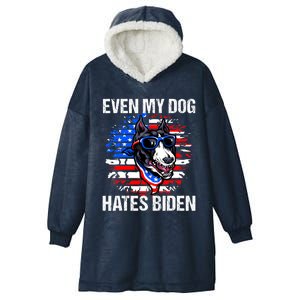 Funny Anti Joe Biden Even My Dog Hates Biden USA Flag Pibble Hooded Wearable Blanket