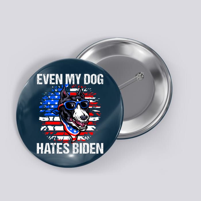 Funny Anti Joe Biden Even My Dog Hates Biden USA Flag Pibble Button