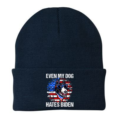 Funny Anti Joe Biden Even My Dog Hates Biden USA Flag Pibble Beanie