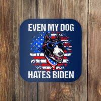 Funny Anti Joe Biden Even My Dog Hates Biden USA Flag Pibble Coaster