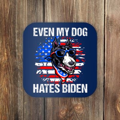 Funny Anti Joe Biden Even My Dog Hates Biden USA Flag Pibble Coaster