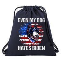 Funny Anti Joe Biden Even My Dog Hates Biden USA Flag Pibble Drawstring Bag