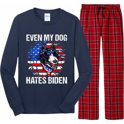 Funny Anti Joe Biden Even My Dog Hates Biden USA Flag Pibble Long Sleeve Pajama Set