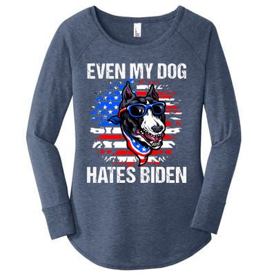 Funny Anti Joe Biden Even My Dog Hates Biden USA Flag Pibble Women's Perfect Tri Tunic Long Sleeve Shirt