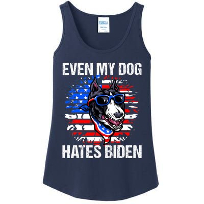 Funny Anti Joe Biden Even My Dog Hates Biden USA Flag Pibble Ladies Essential Tank